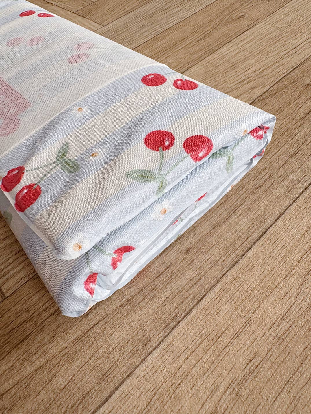 Travel Baby Changing Mat – Cherry Stripe | Handmade UK