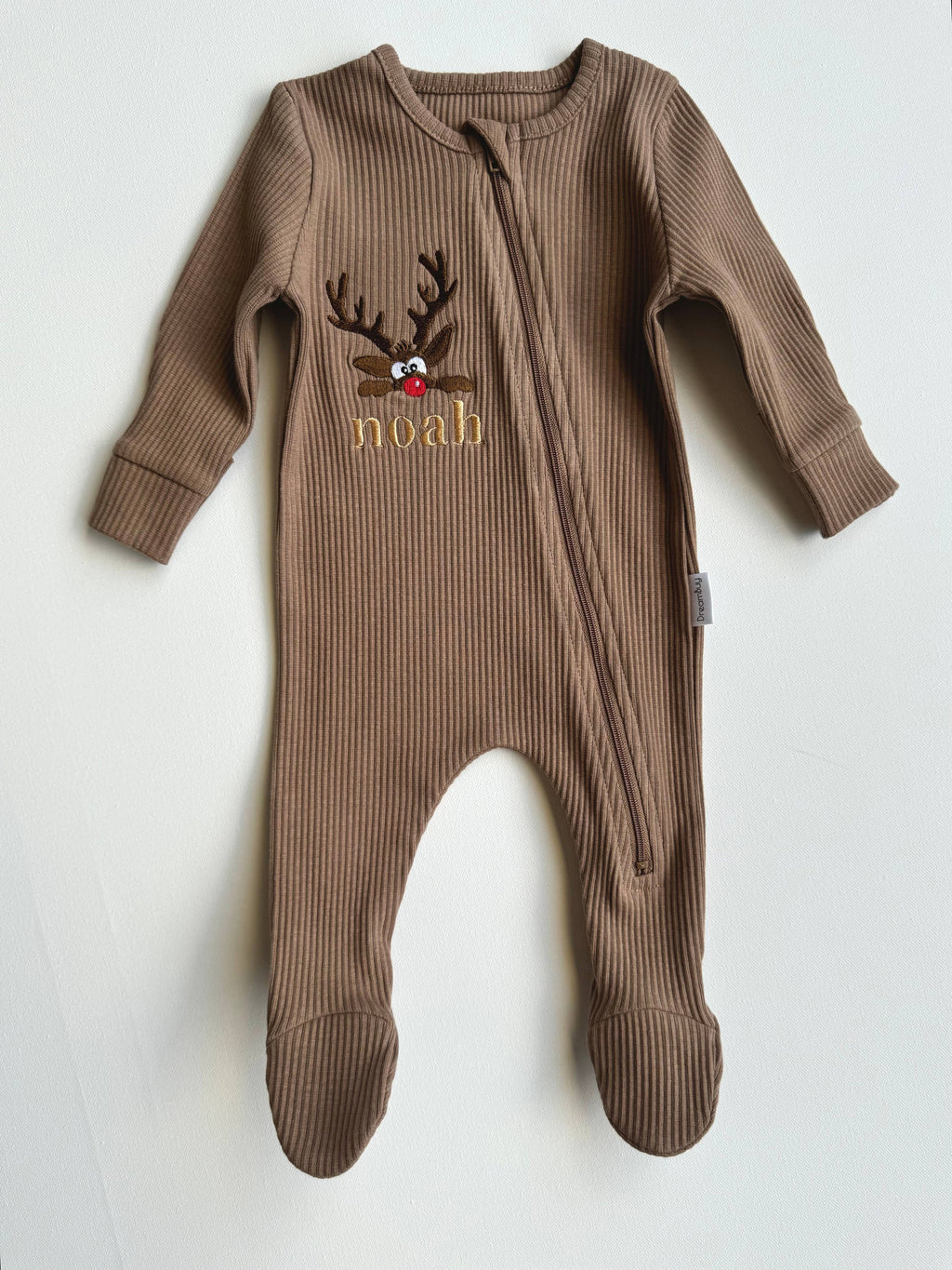 Christmas Reindeer Zip Sleepsuit: Biscuit / 12-18 months
