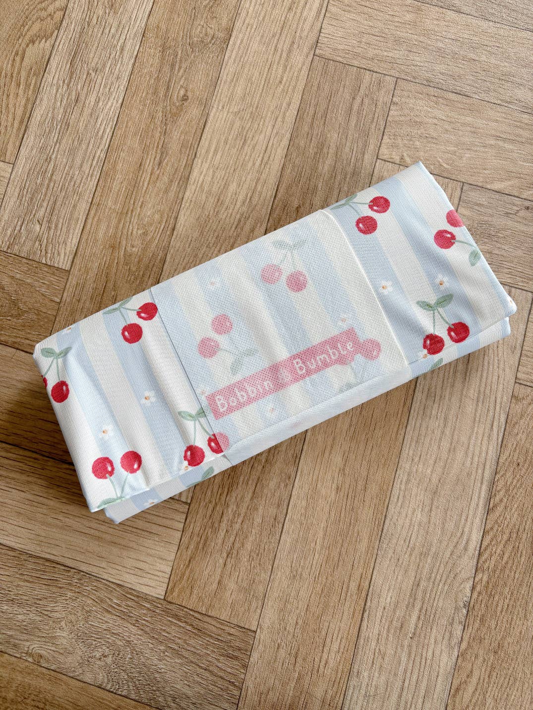 Travel Baby Changing Mat – Cherry Stripe | Handmade UK