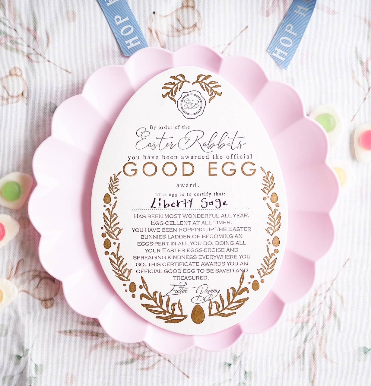 Good egg Easter certificate