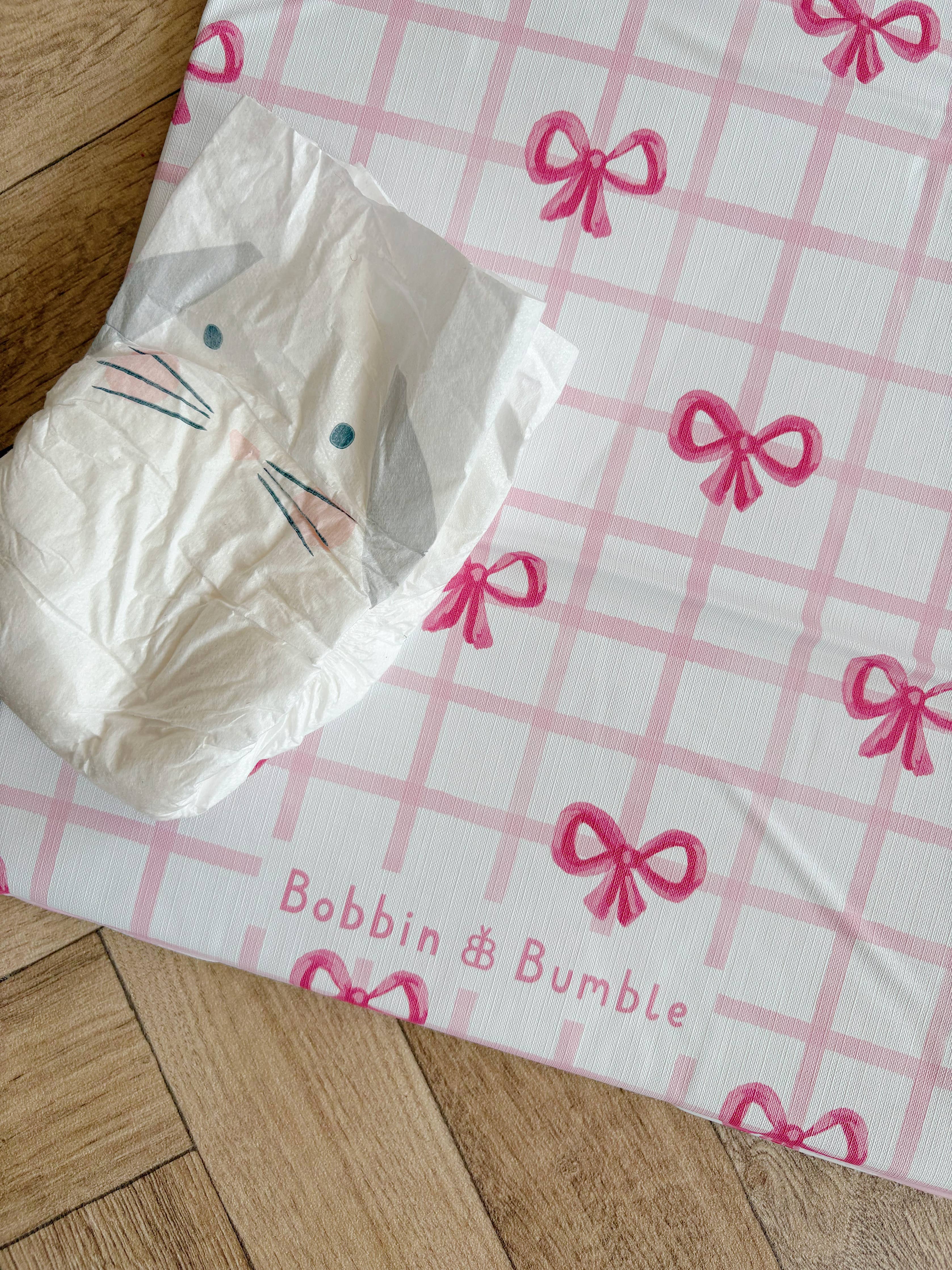 Pink Bow Travel Changing Mat | Handmade UK | Baby Girl Gift