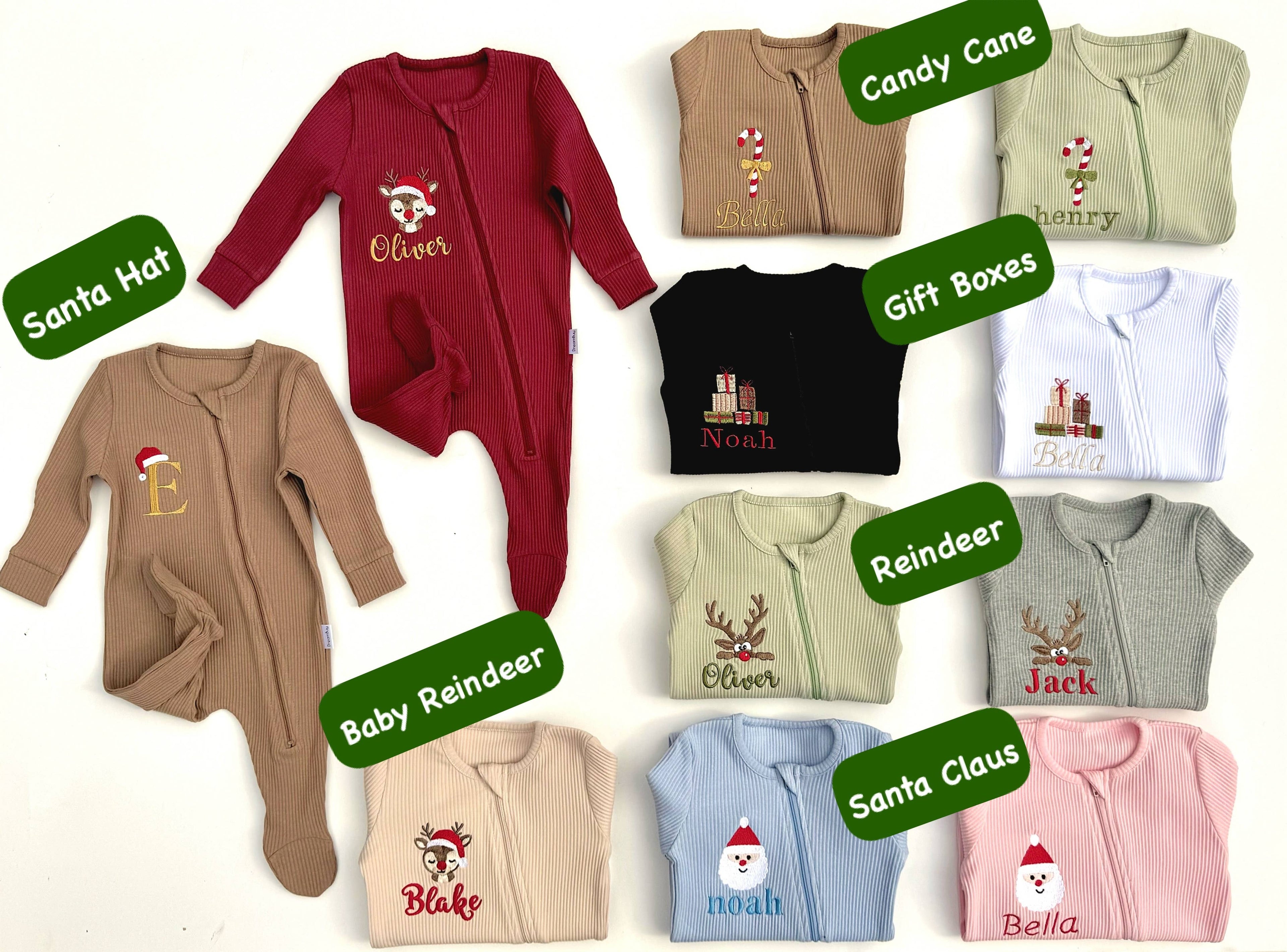 Christmas Baby Reindeer Zip Sleepsuit Personalised Baby GIft: Claret Red / 3-6 months