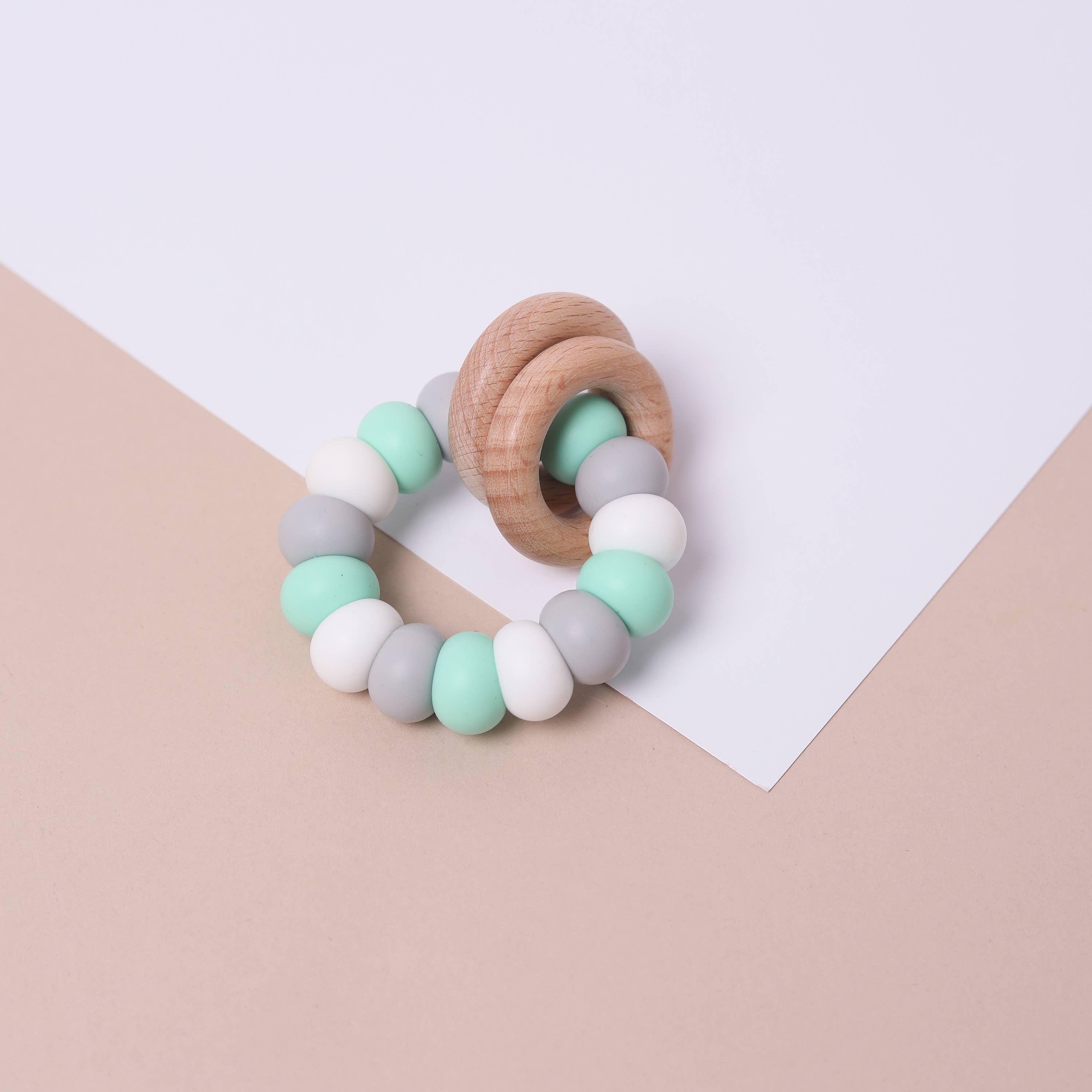 Soft Mint Mix Silicone and Beechwood Teether