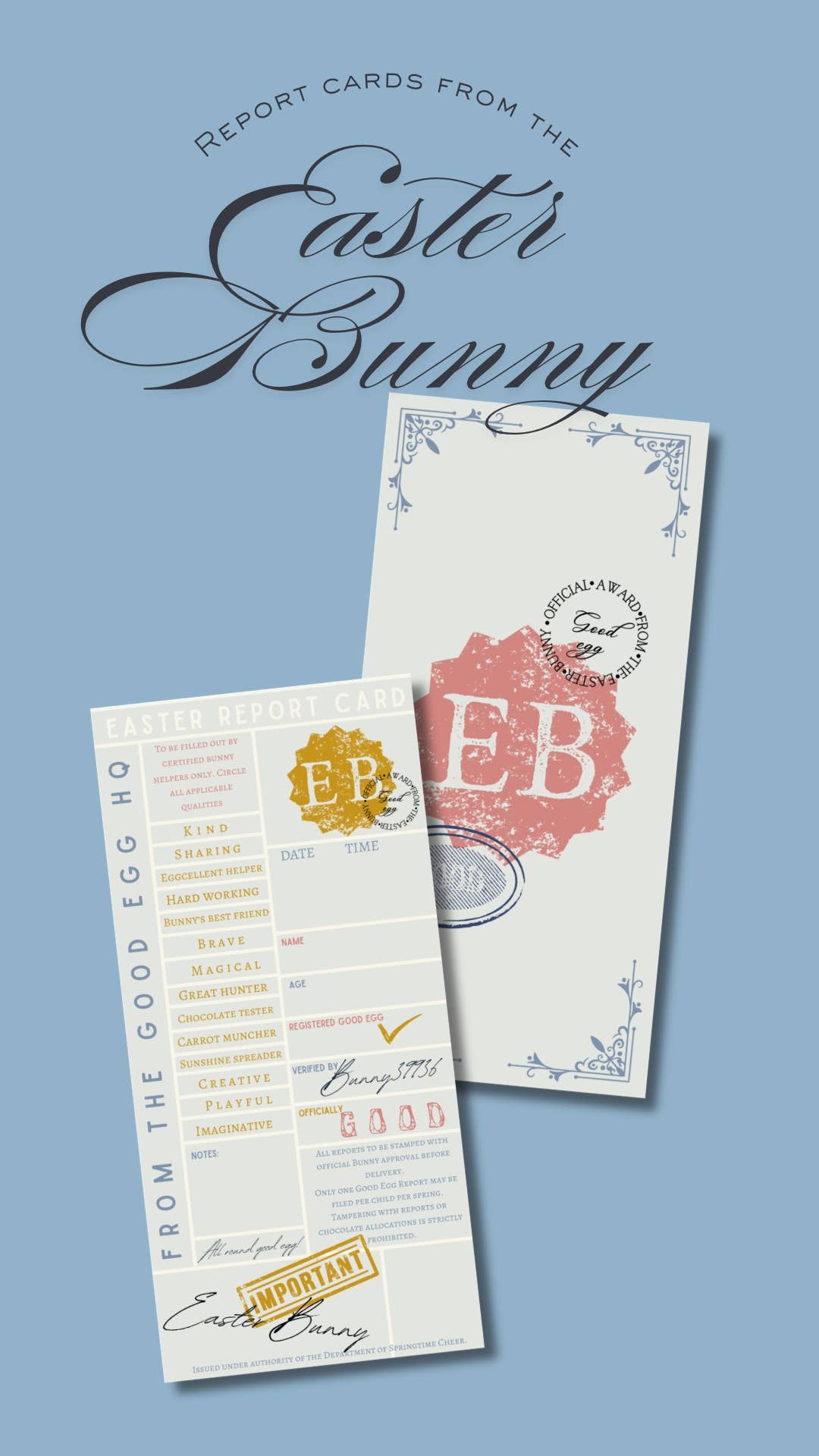 Easter Bunny report cards - Good egg