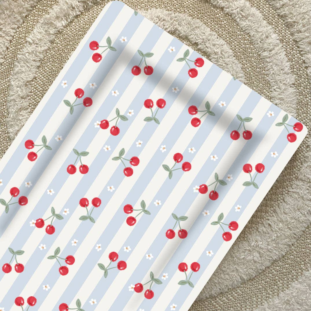 Cherry Stripe Baby Changing Mat | Handmade UK