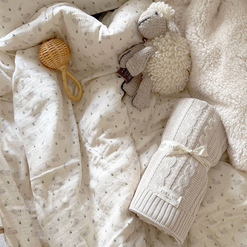 Soft Organic Knitted Cable Baby Blanket - Oat