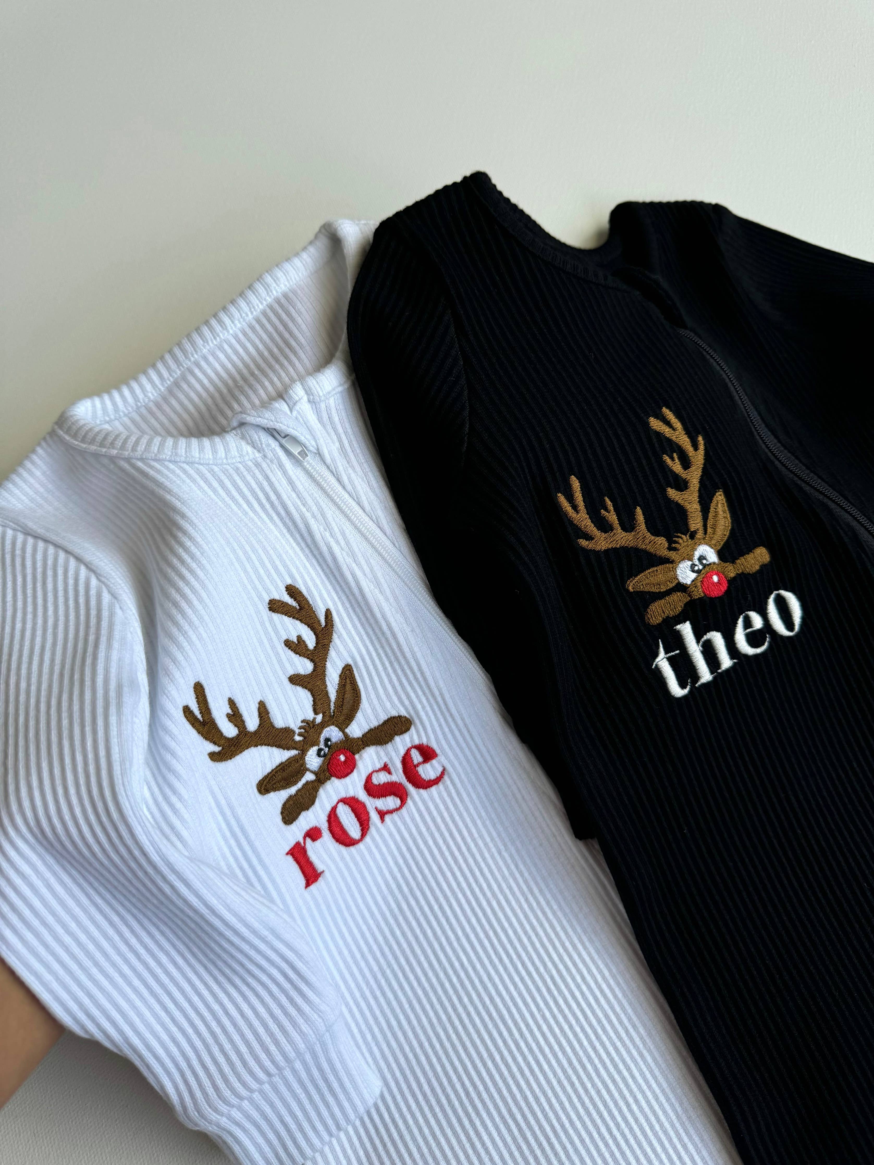 Christmas Reindeer Zip Sleepsuit: Biscuit / 12-18 months