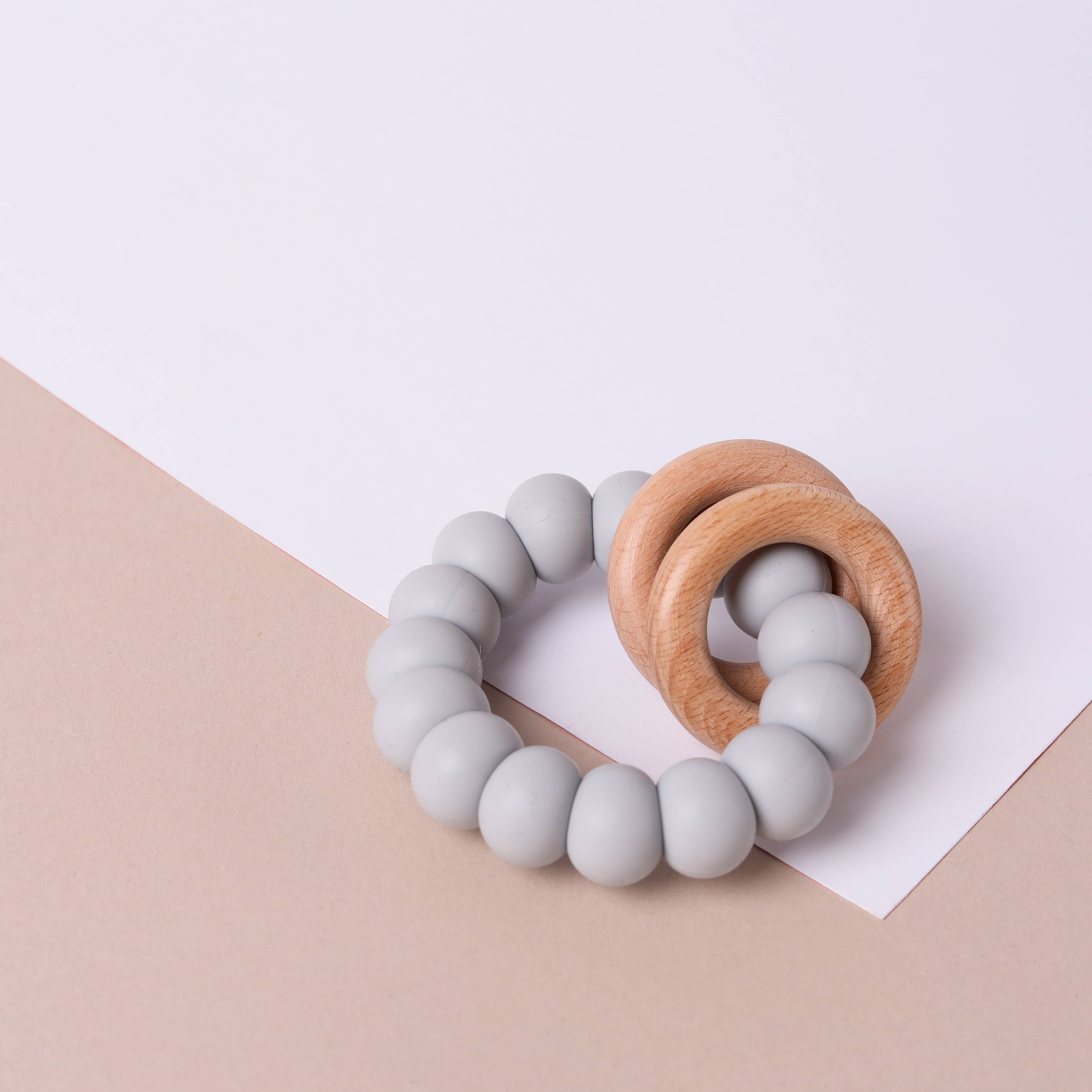 Dove Grey Silicone and Beechwood Teether
