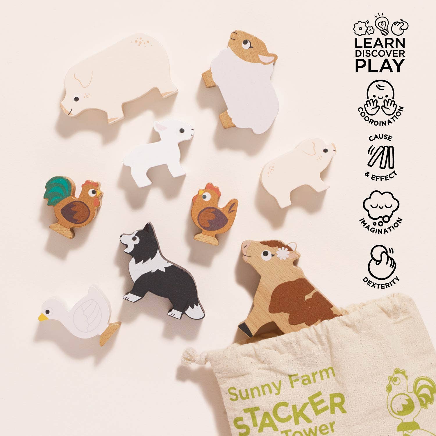 Farmyard Stacking Animals & Bag
