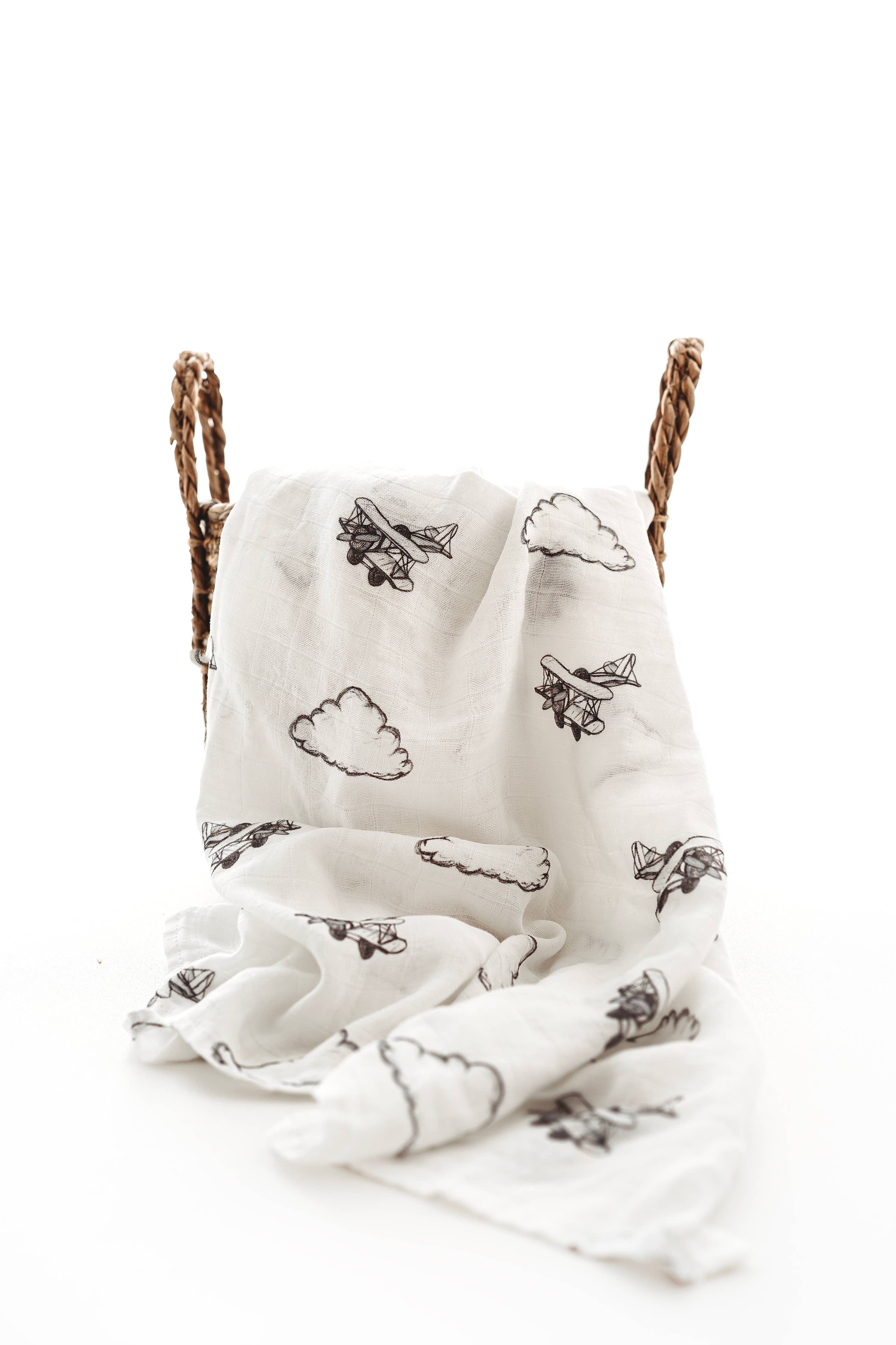 Up in the clouds - Airplane & clouds muslin blanket