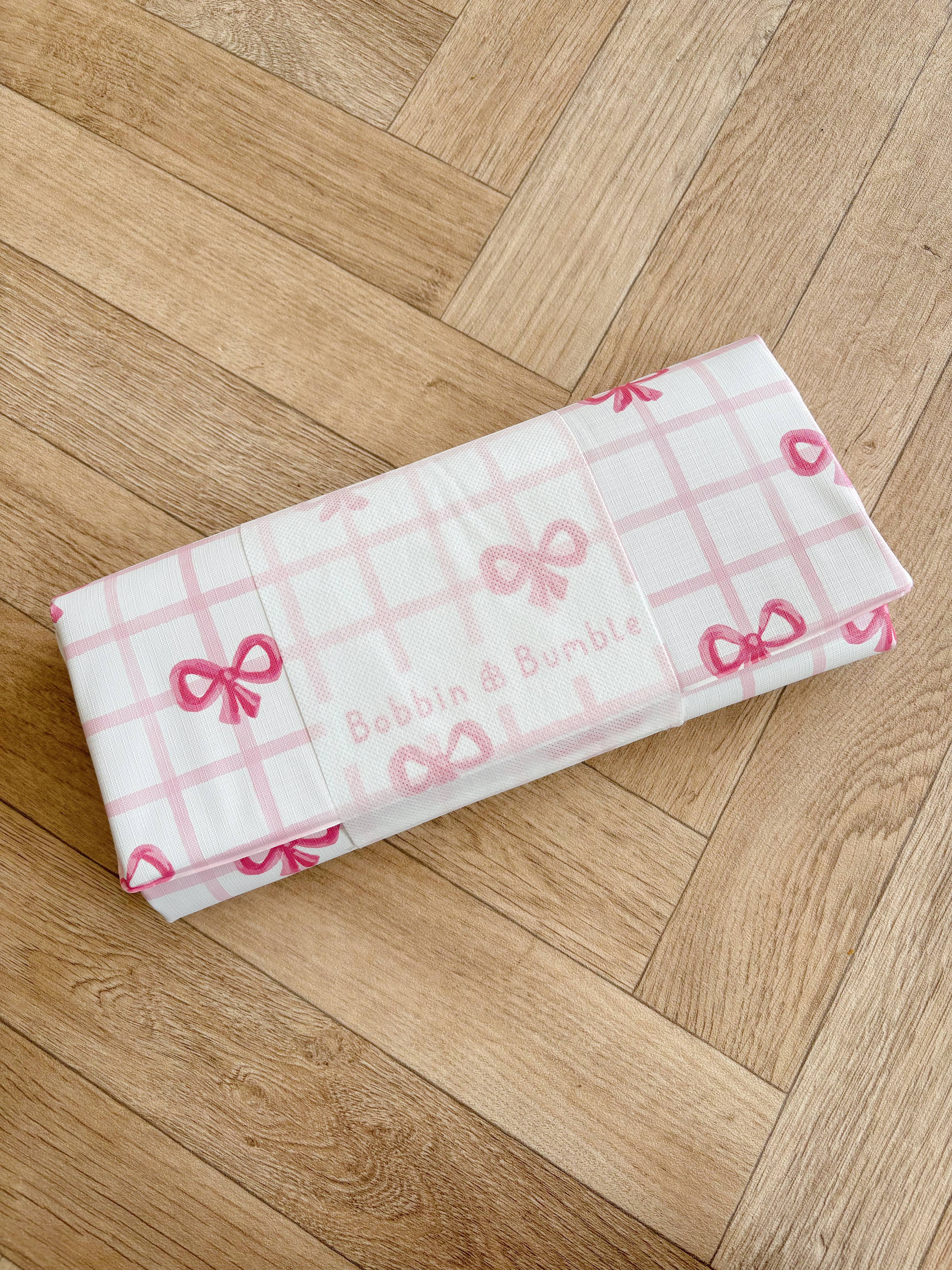 Pink Bow Travel Changing Mat | Handmade UK | Baby Girl Gift