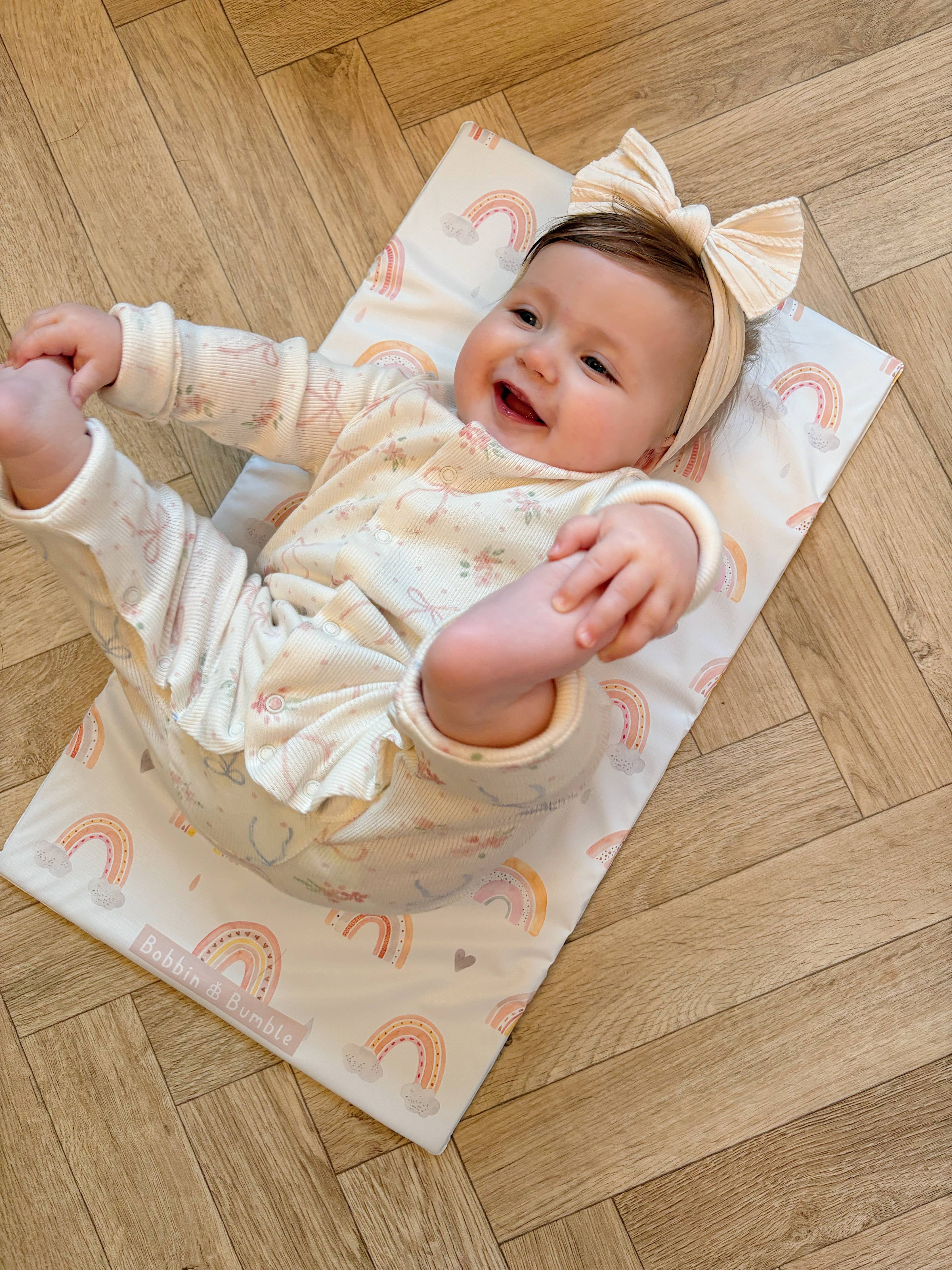 Travel Baby Changing Mat | Pink Daisy Print | Handmade UK