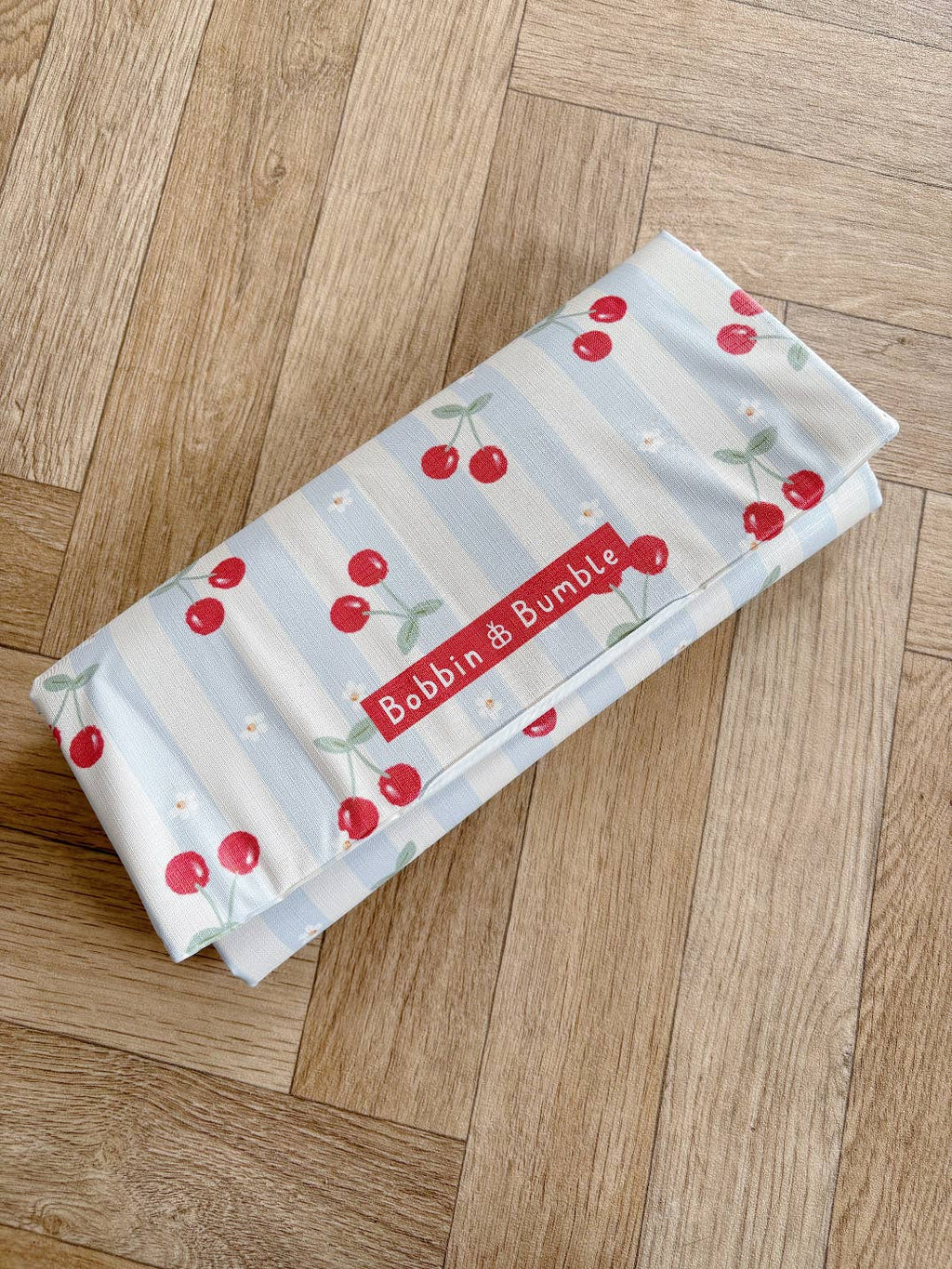 Travel Baby Changing Mat – Cherry Stripe | Handmade UK