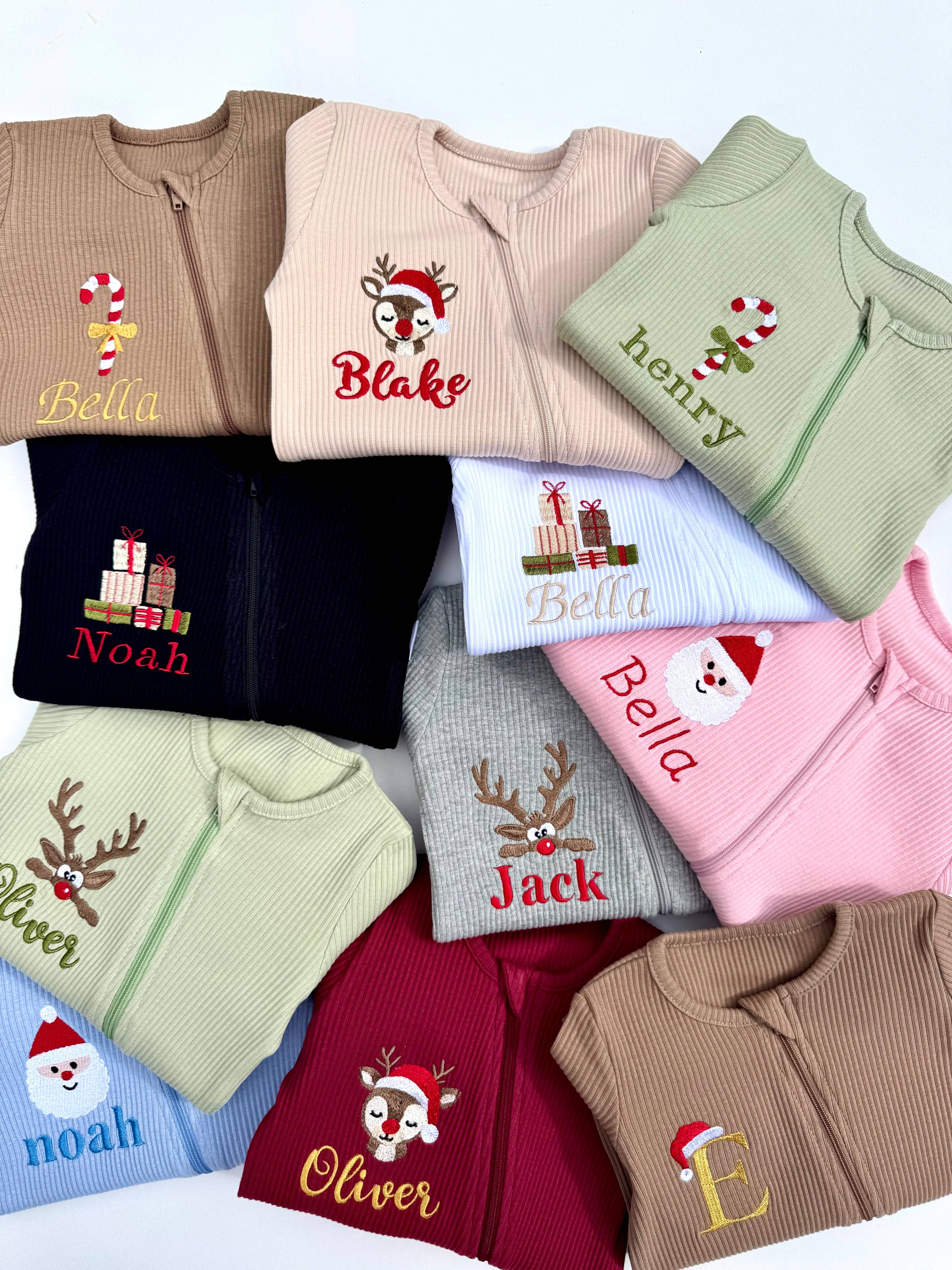 Christmas Baby Reindeer Zip Sleepsuit Personalised Baby GIft: Claret Red / 3-6 months