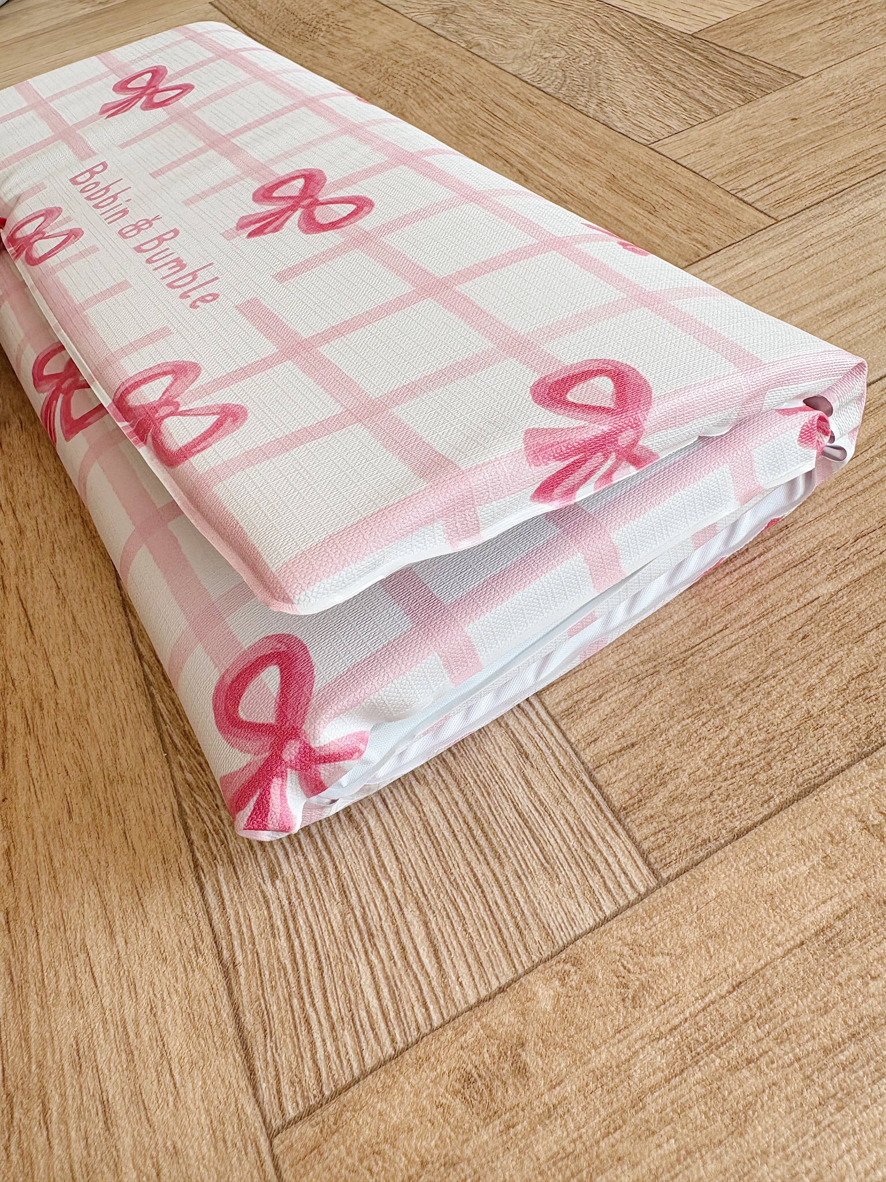 Pink Bow Travel Changing Mat | Handmade UK | Baby Girl Gift