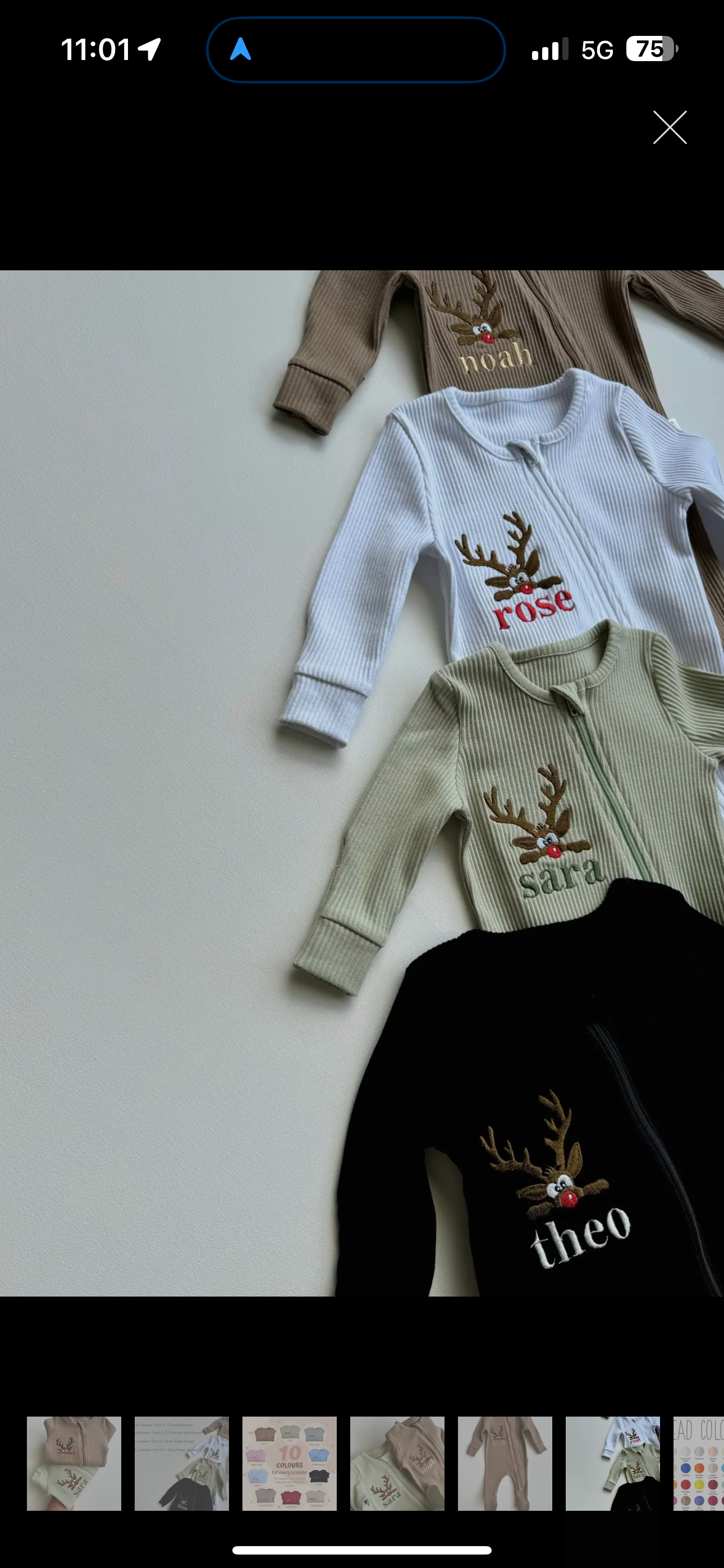 Personalised Embroidered Zip Rompers Reindeer
