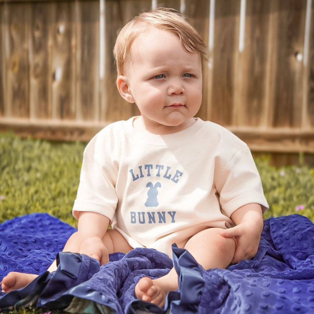 Little Bunny Steel Blue Easter Short Sleeve Romper