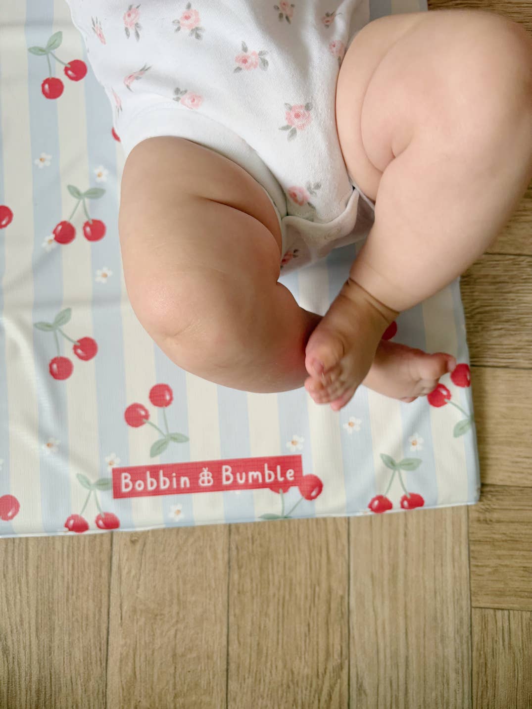 Travel Baby Changing Mat – Cherry Stripe | Handmade UK