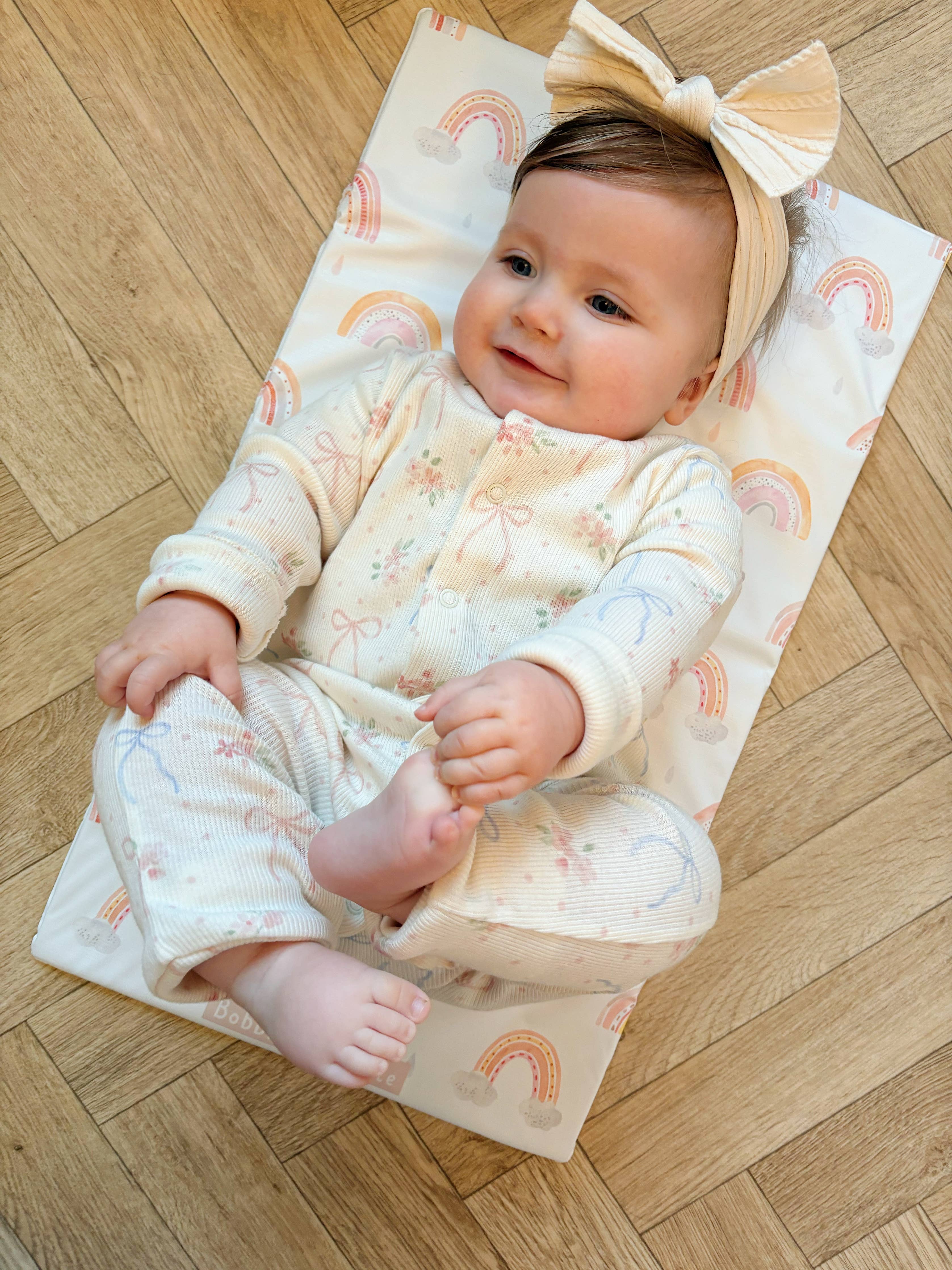 Travel Baby Changing Mat | Pink Daisy Print | Handmade UK