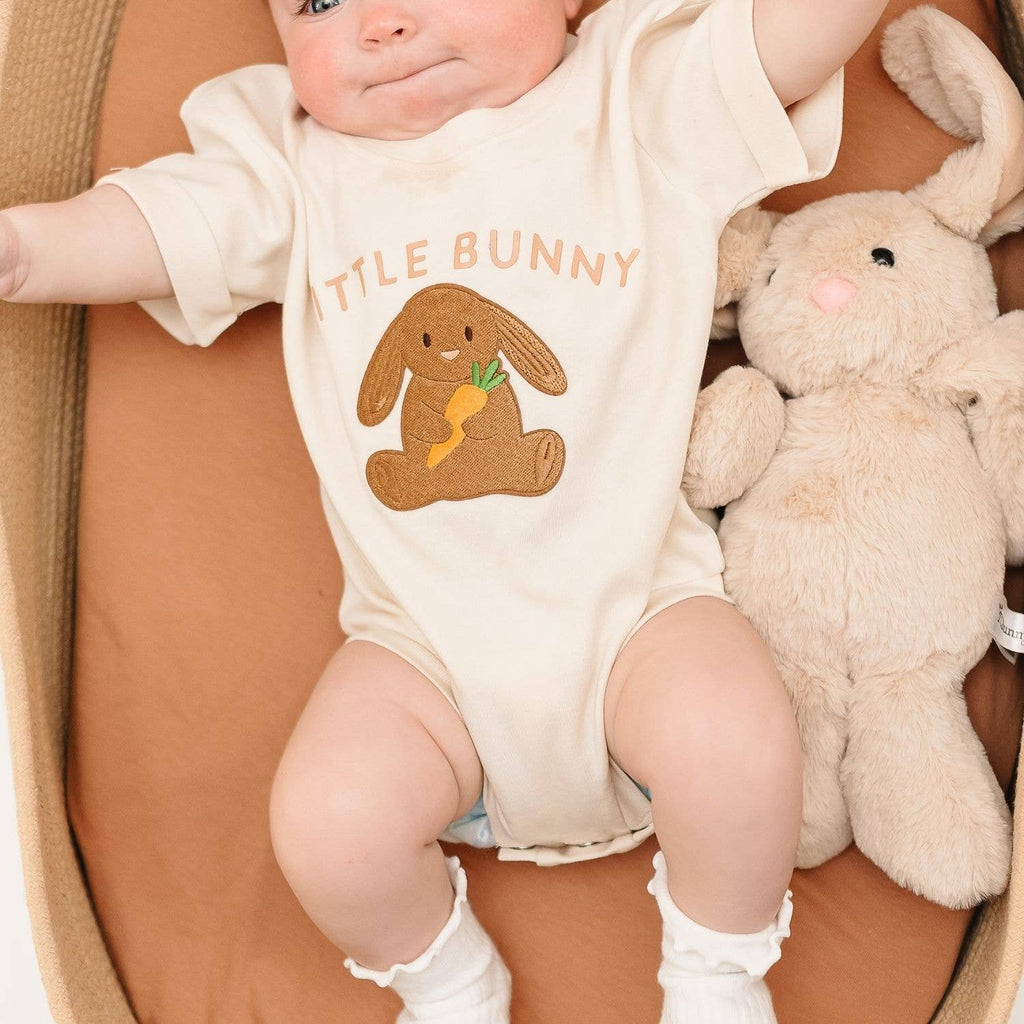 Little Bunny Patch Easter Short Sleeve Romper
