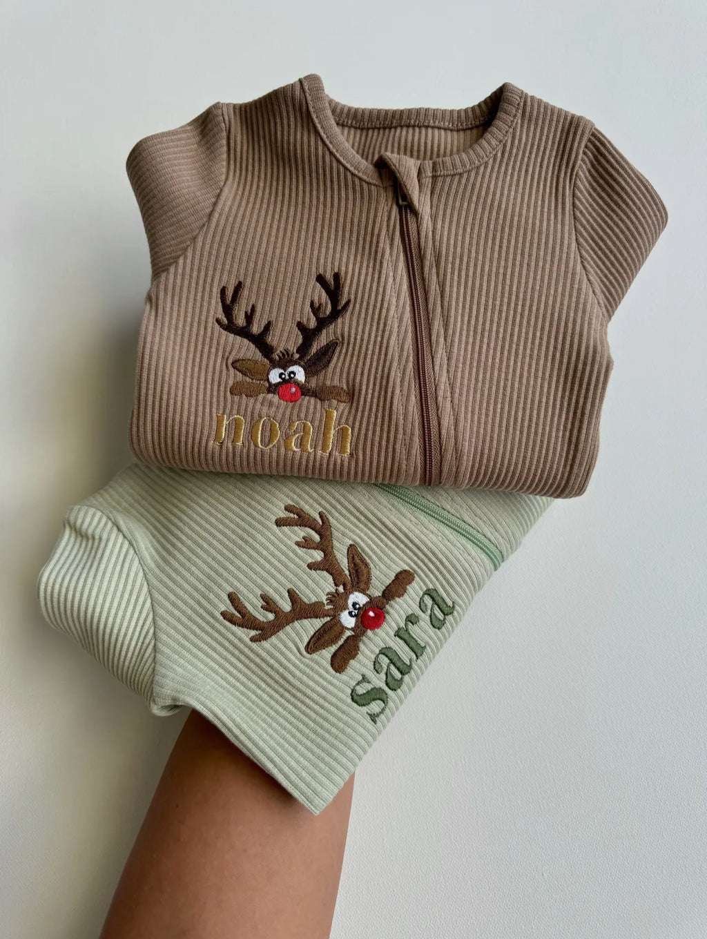 Personalised Embroidered Zip Rompers Reindeer