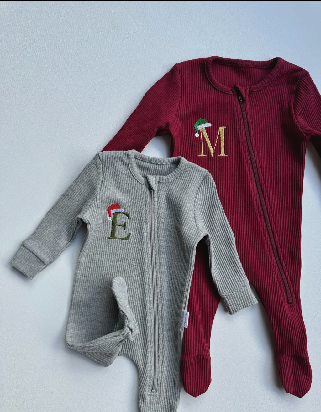 Personalised Embroidered Zip Rompers Santa Hat