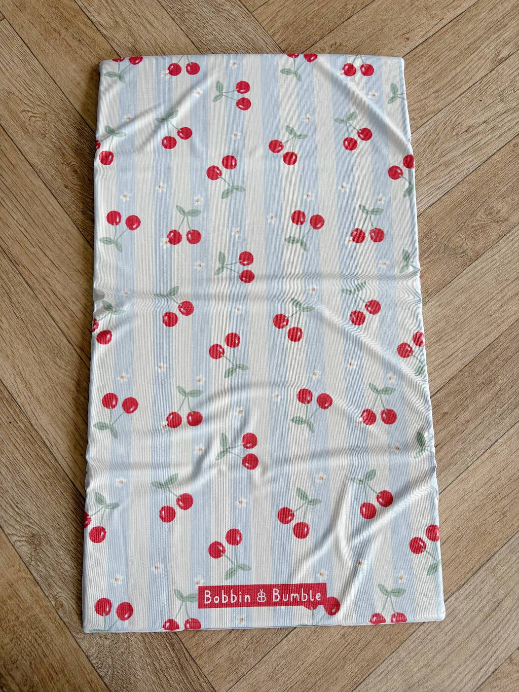 Travel Baby Changing Mat – Cherry Stripe | Handmade UK