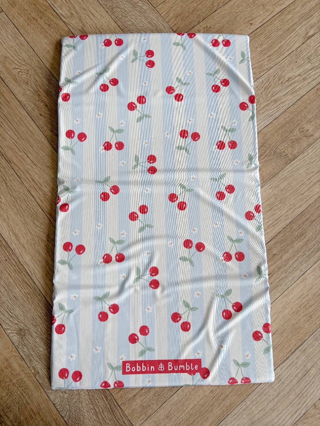 Travel Baby Changing Mat – Cherry Stripe | Handmade UK