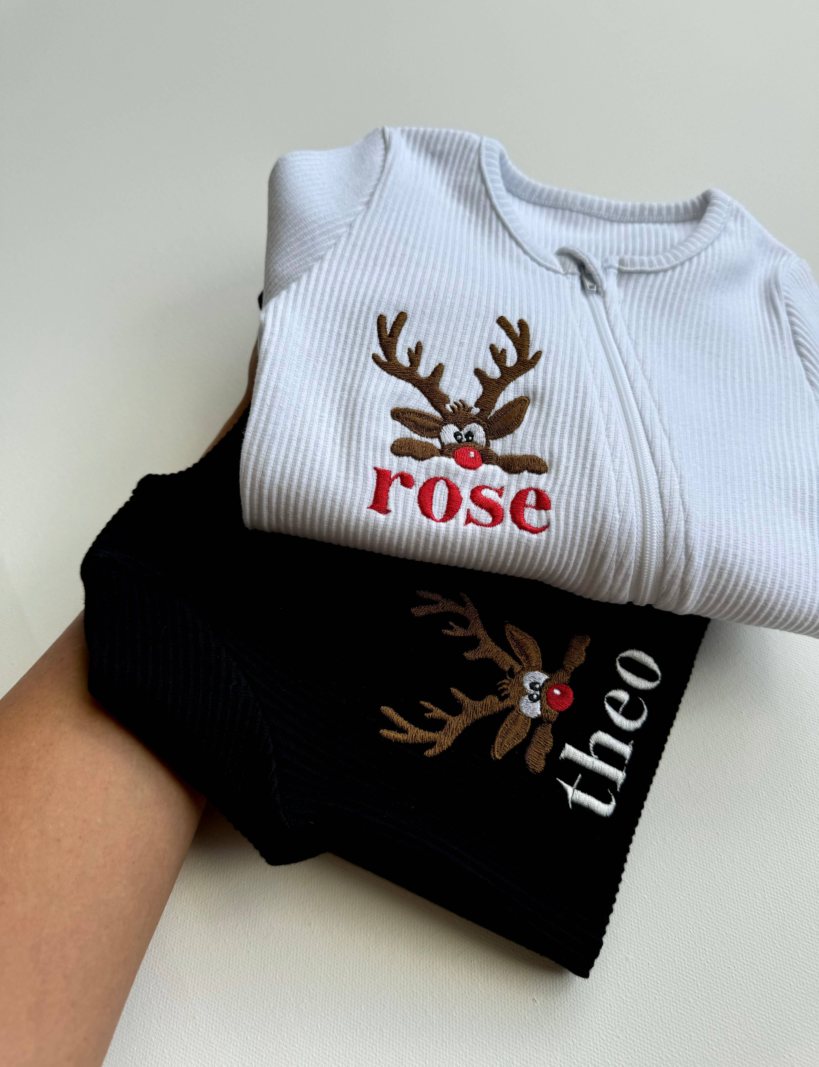 Christmas Reindeer Zip Sleepsuit: Biscuit / 12-18 months