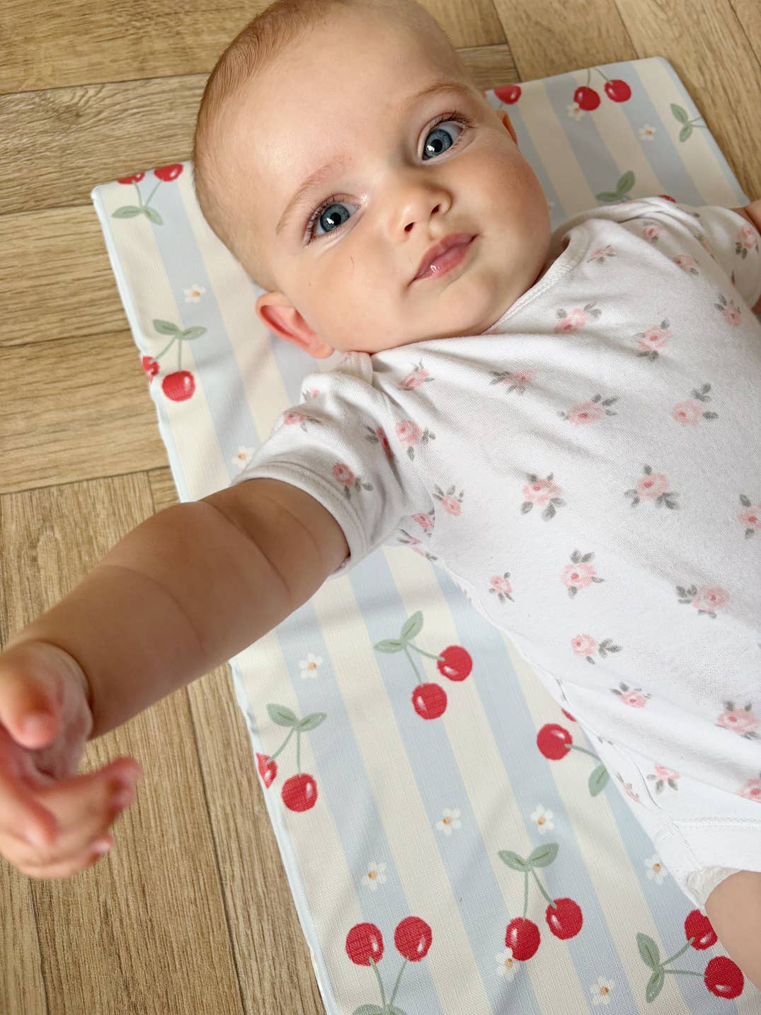Travel Baby Changing Mat – Cherry Stripe | Handmade UK
