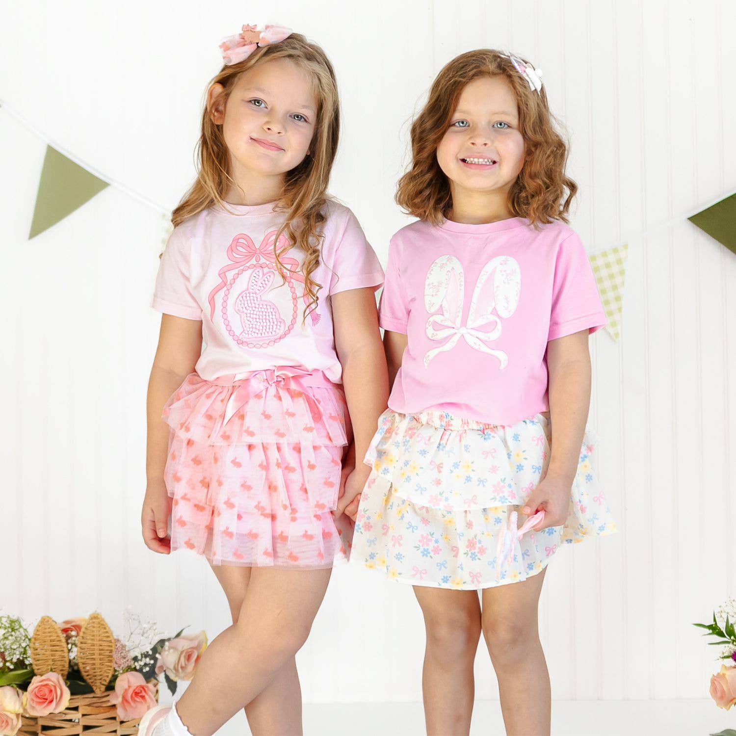 Lace Bunny Bow Patch Easter Short Sleeve T-Shirt