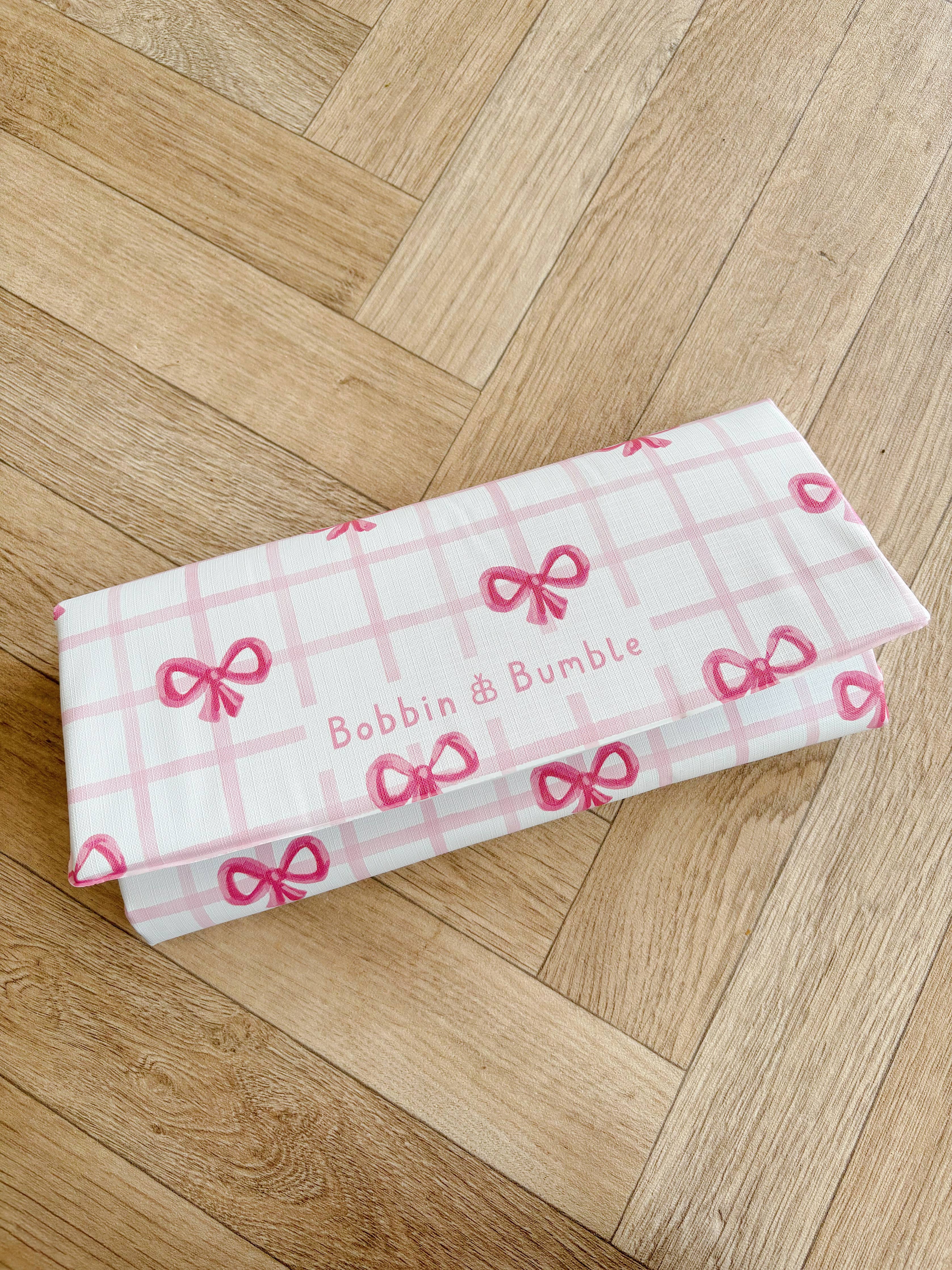 Pink Bow Travel Changing Mat | Handmade UK | Baby Girl Gift