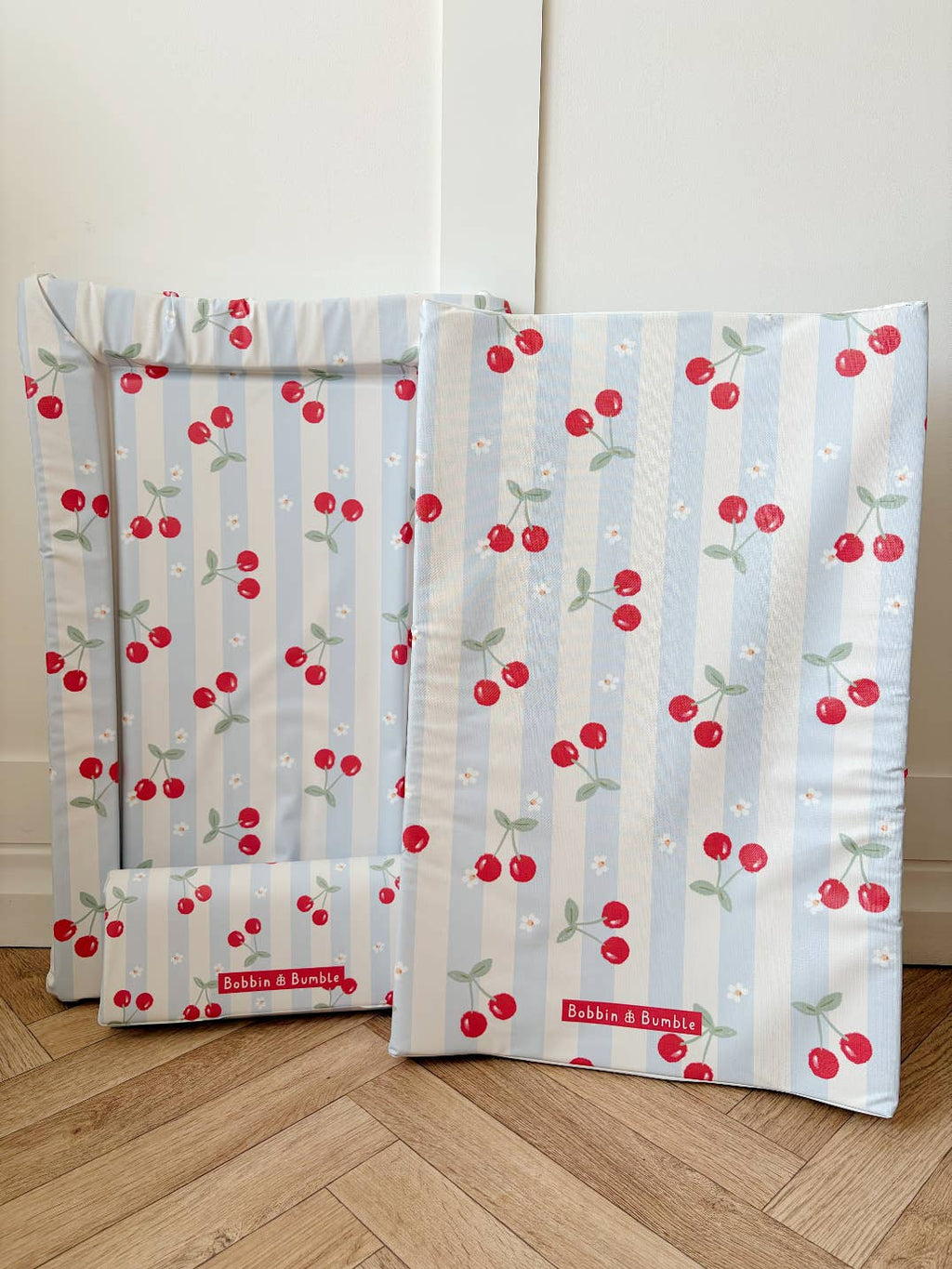 Travel Baby Changing Mat – Cherry Stripe | Handmade UK