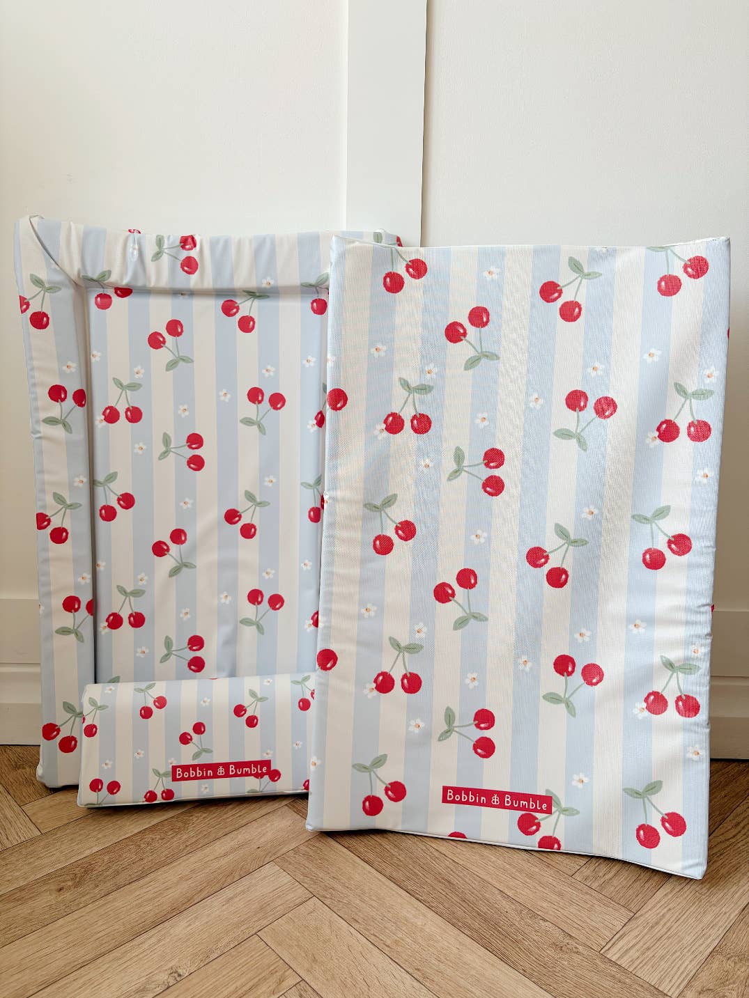 Travel Baby Changing Mat – Cherry Stripe | Handmade UK
