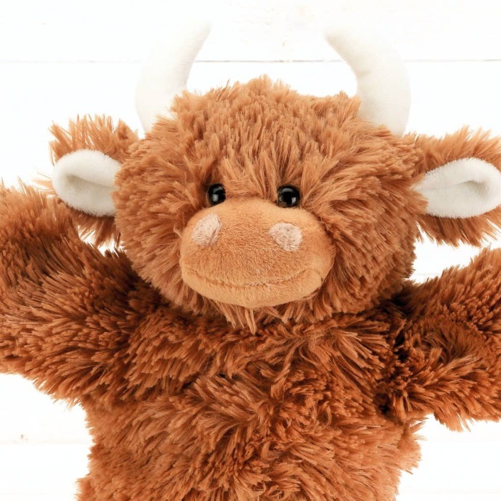 Highland Cow Hand Puppet Brown Plush Soft Toy - 23CM