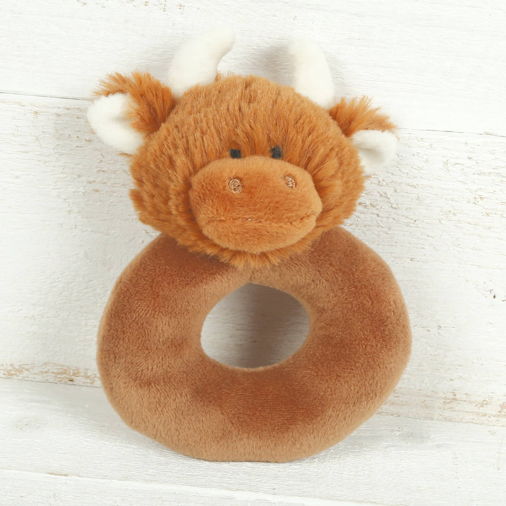 Scottish Highland Brown Cow Baby Plush Soft Toy Rattle -10CM