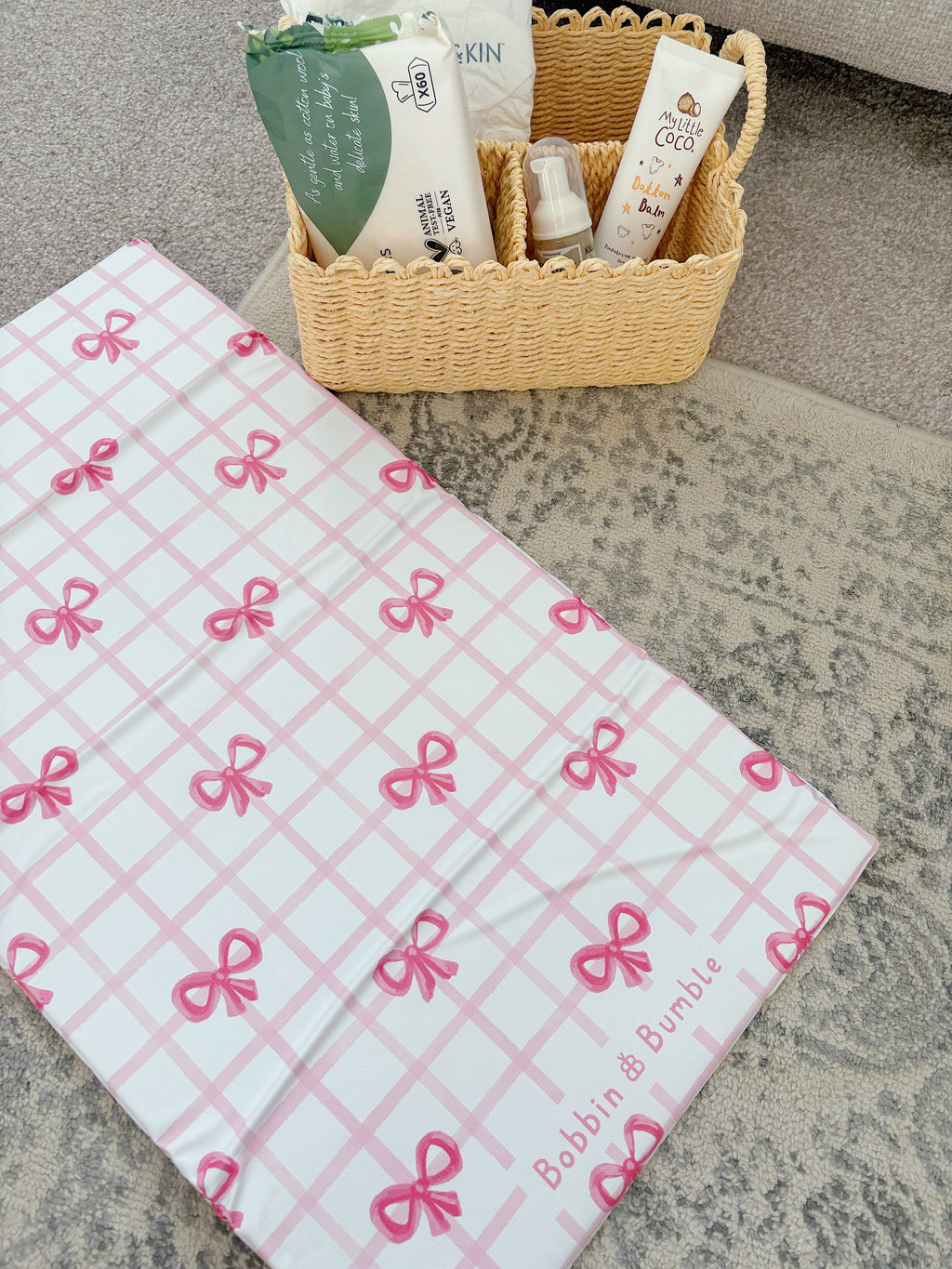 Pink Bow Travel Changing Mat | Handmade UK | Baby Girl Gift