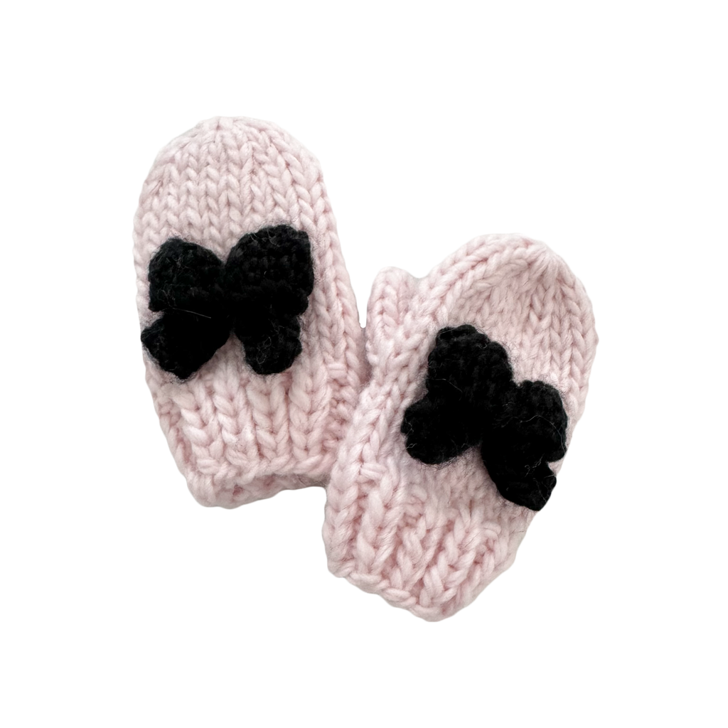 Bow Mittens, Baby Pink/Black