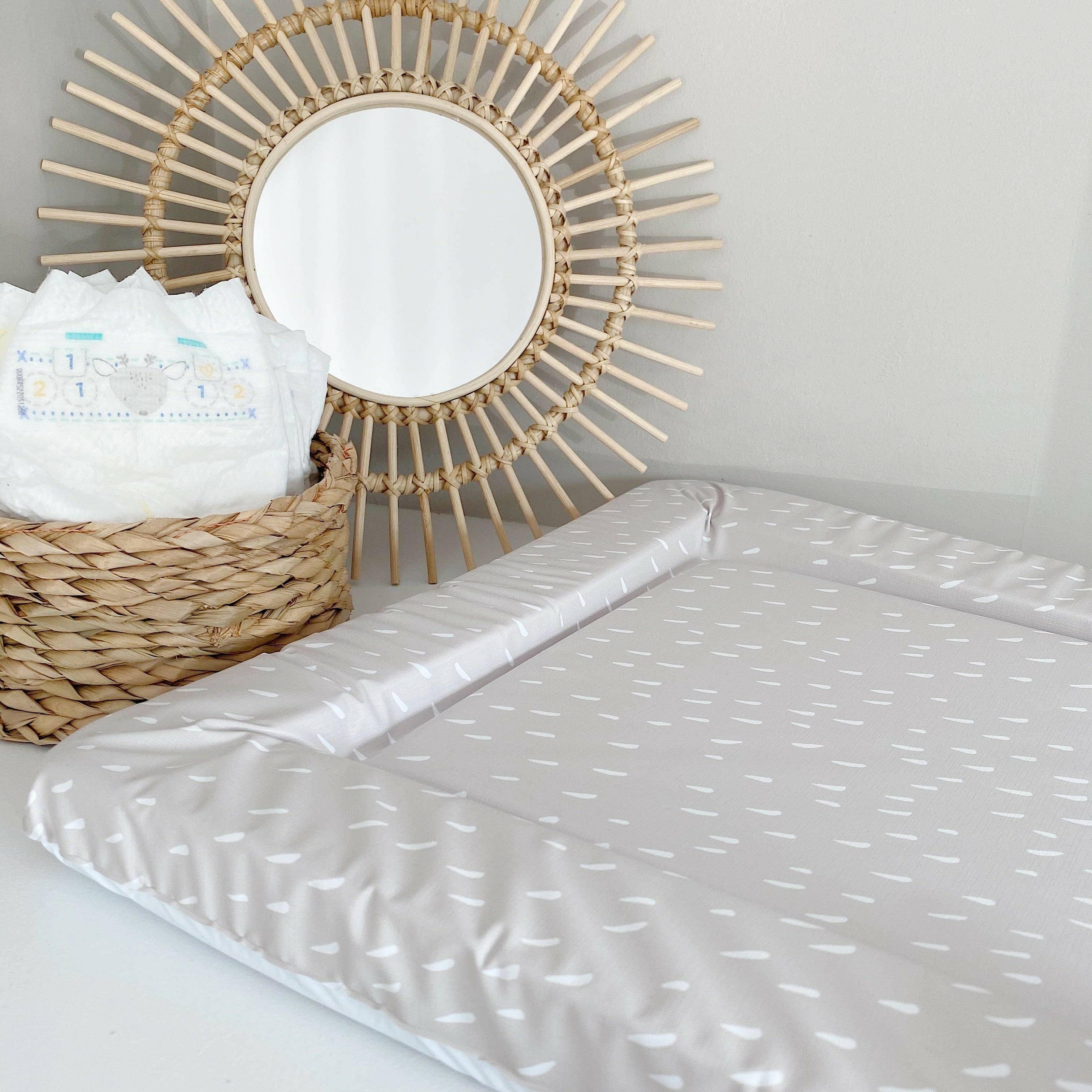 Baby Changing Mat | Greige Dash Neutral Print | Handmade UK